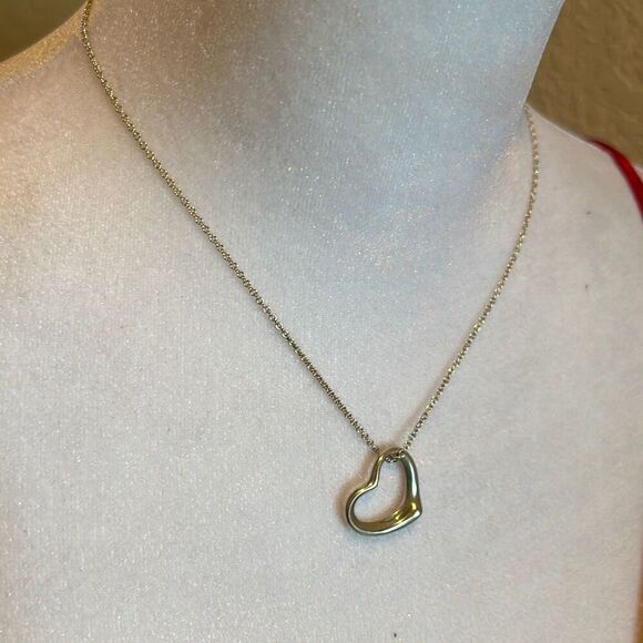 Tiffany And Co Elsa Peretti Open Heart 27mm Pendant Necklace 925 Silver 16” - Picture 1 of 11